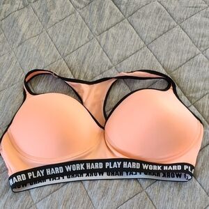 Women's Peach Sports Bra with Black Accents